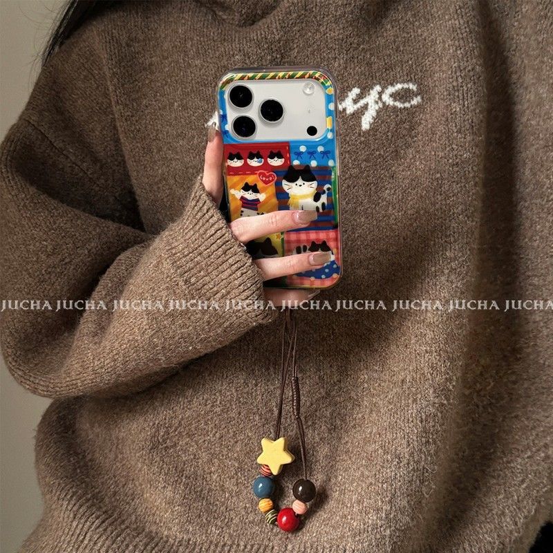 Suitable for Apple 17Promax Mobile Phone Case, High-Looking New Iphone16, Stain-Resistant 15, Colorfulful Stripesd Cat