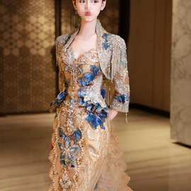 蓝秀禾服婚服2025新娘婚礼敬酒服中式嫁衣冬