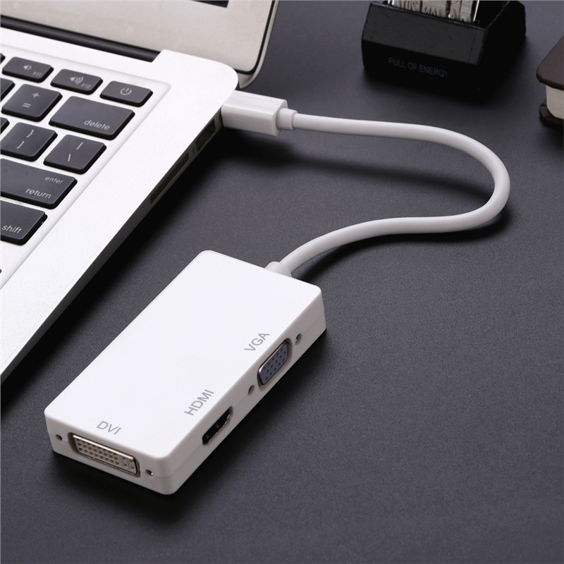 Mini dp a hdmi + vga + dvi 3 - en - 1 cable de adaptador de video de alta definición adaptador de conector de luz
