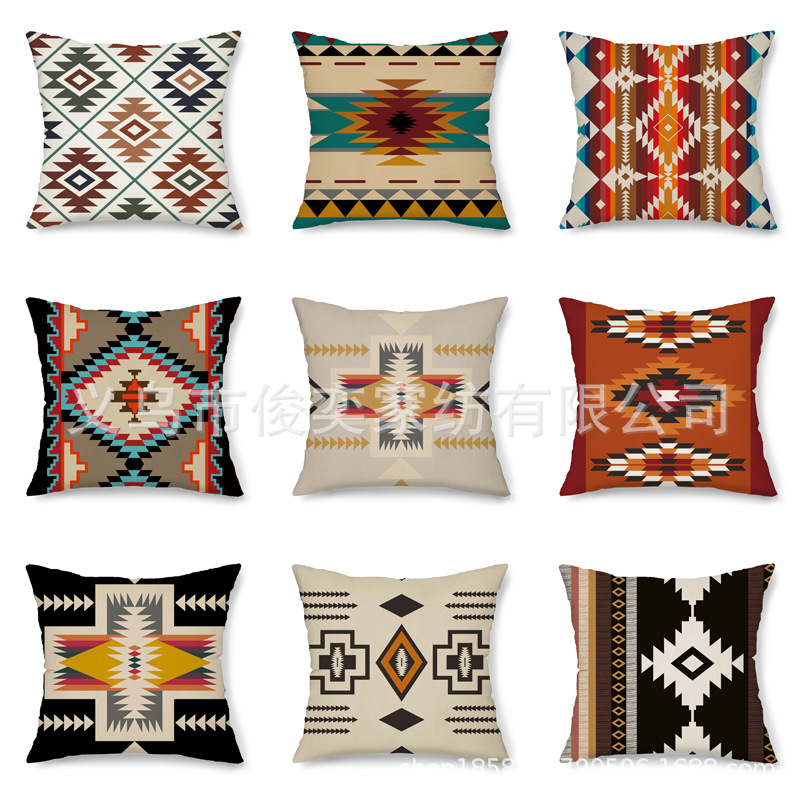 Cross-border bohemian exotic style linen pillowcase geometric Plaid creative decoration living room square cushion cover