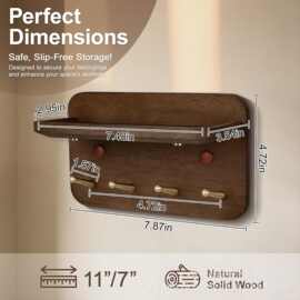 黑胡桃木钥匙收纳架免打孔挂钩墙上置物架客厅玄关壁挂式收纳架壁