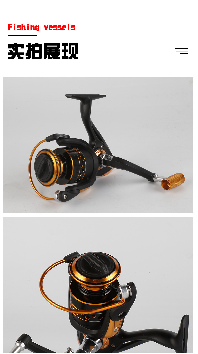 厂家供应金色中号渔轮 钓鱼多水域可用鱼线轮金属抛线环路亚海竿