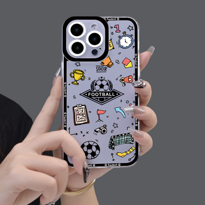 Cross-Border Supply Suitable for Apple Iphone15 Mobile Phone Case Football Trophy Pattern Large Hole Frame Anti-Fall Protective Cover