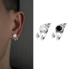 锆石爪子潮男耳钉时尚百搭个性耳饰小众设计创意黑白钻圆形耳钉