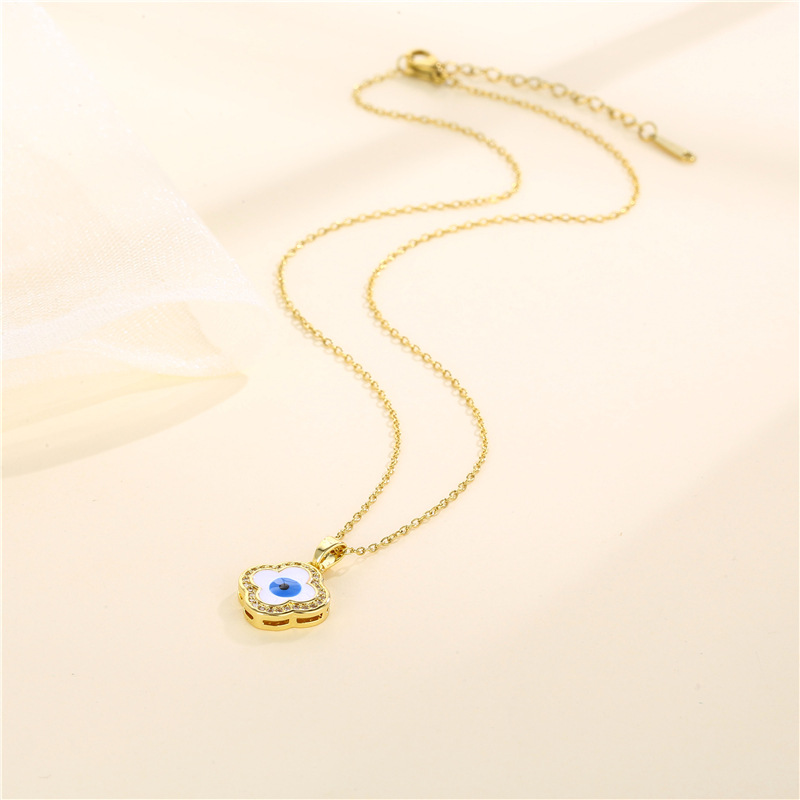 Cirkona ļaunās acs kaklarotas komplekts, četru lapu zāles acs kulons, sieviešu gudrības acs komplekts ar dimantiem, eļļas pilināšanas kaklarotas ķēdīte_voghion.com