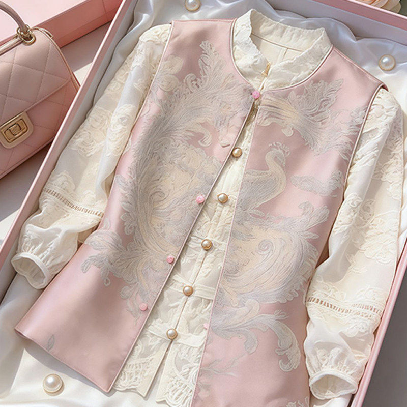 Áo gile nữ thêu hai mặt mặc được hai kiểu, dáng rộng phong cách retro — Áo gile hồng, Áo gile màu vàng