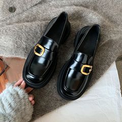 Grape Mama studiolee British one-word square buckle thick sole thick heel square round toe loafers for women autumn and winter