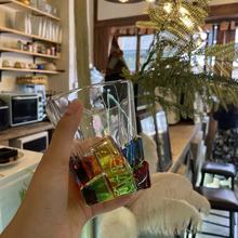 手绘高级蓝色宝石冰块玻璃杯威士忌酒杯居家牛奶杯高颜值小众水杯