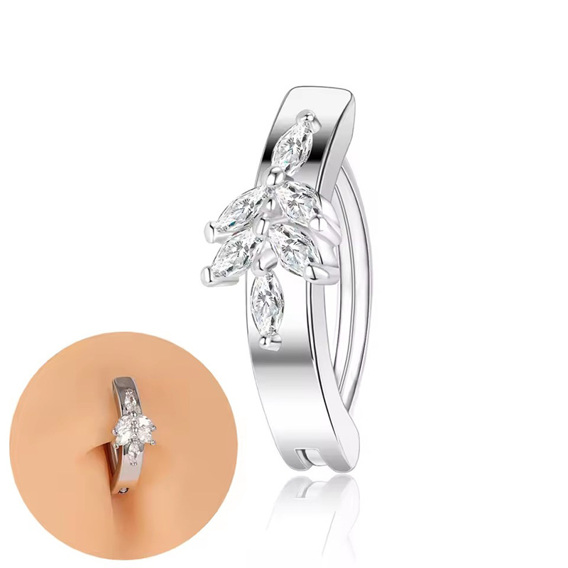 European American Cross-border Stainless Steel Smooth Ring With Personalized Flower Design And Zircon Inlay, Navel_voghion.com