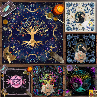 Tarot Tablecloth Tarot Tablecloth Board Game Tablecloth Tree of Life Cat Moon Photo Table Mat Fixed ins
