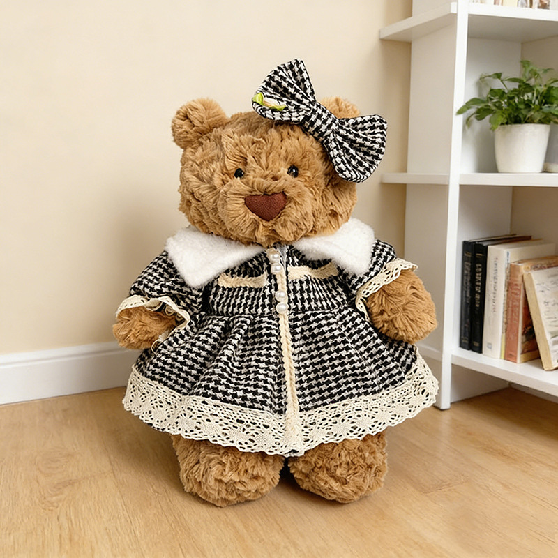 Only the Clothes - Cute Little Bear Houndstooth Dress Outfit Set for Barcelona Bear Plush Toy