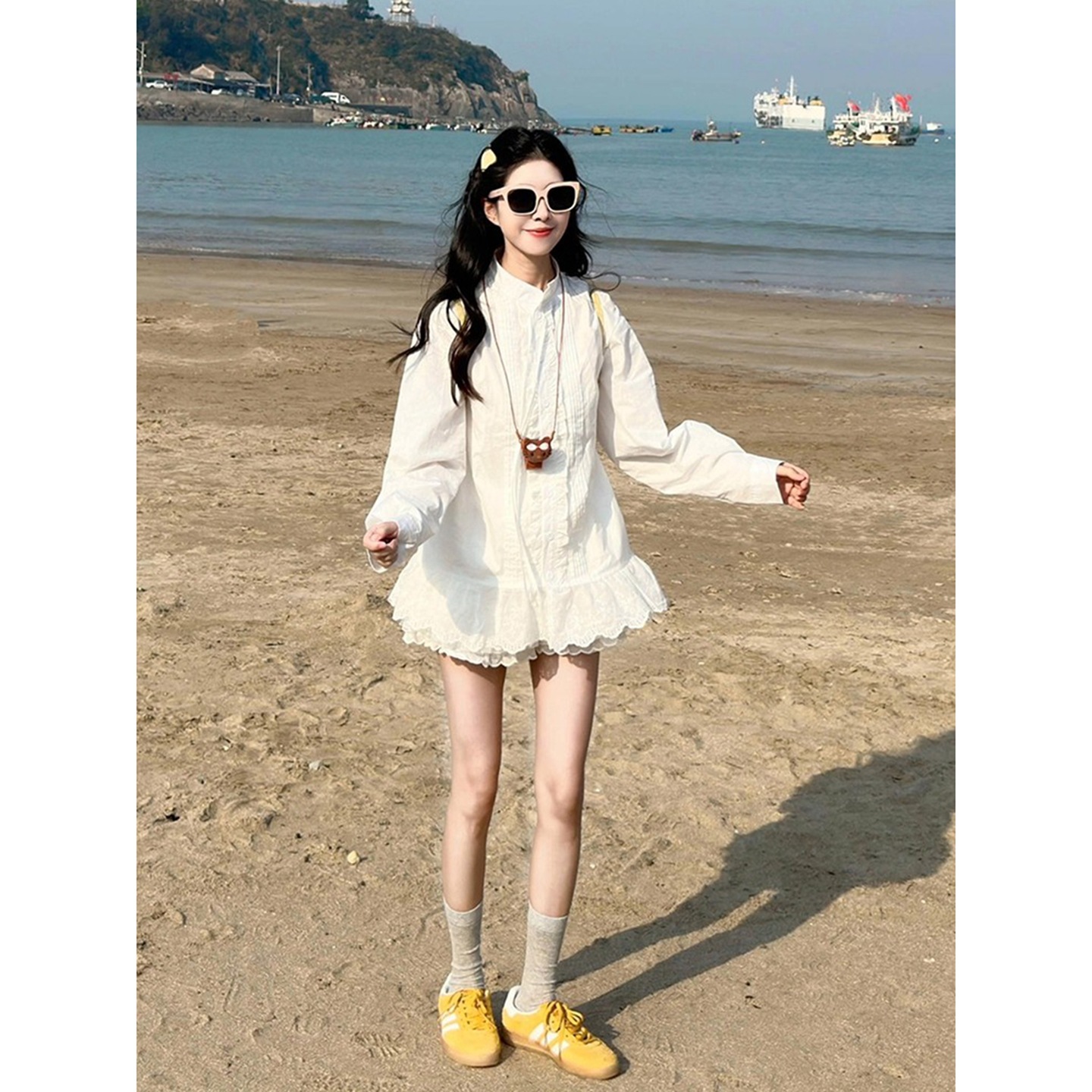 秋季韩系chic法式荷叶边设计感长袖衬衫女装新款气质减龄白色上衣