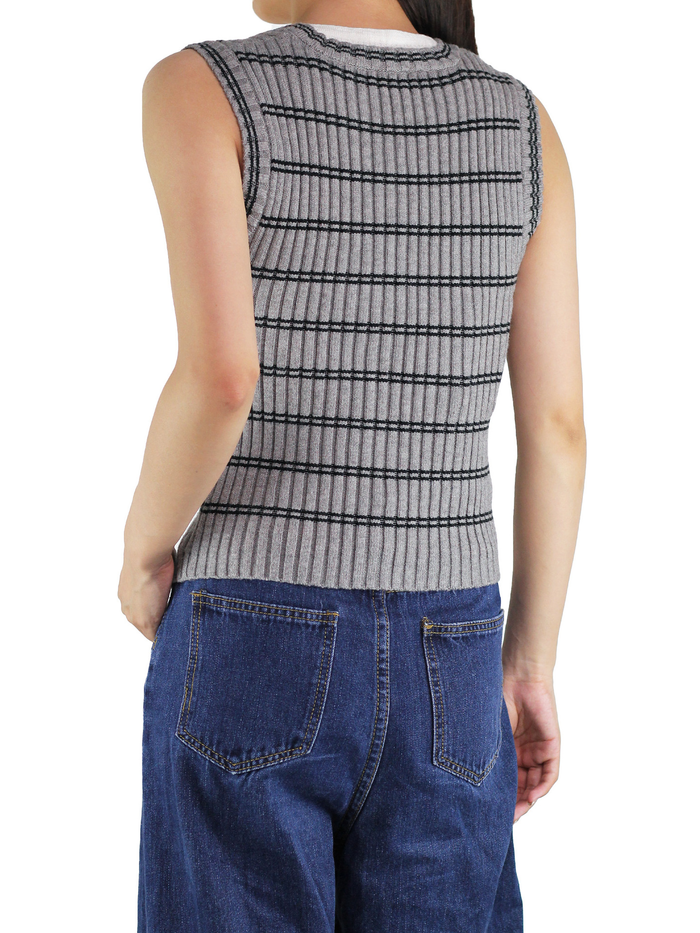 Inventario transfronterizo de ropa de mujer explosión camisa de punto chaleco de mujer V-collar rayas de punto cardigan chaleco de punto suéter al por mayor