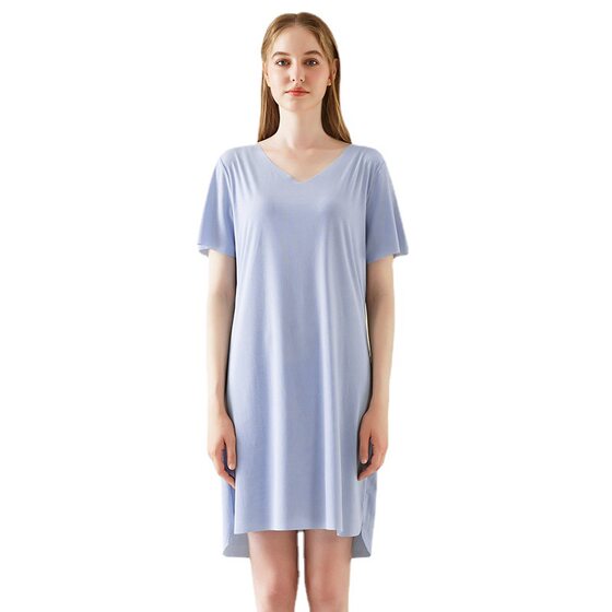 Shallow Hugh Women's Summer Loose Nightgown 25 Years New Fresh and Comfortable Pajamas Women's Solid Color Simple Home Clothes Pajamas
