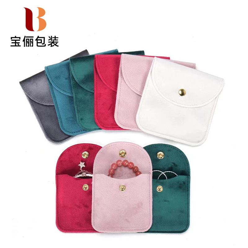 Square double flannel jewelry bag anti-oxidation ring earrings pendant storage bag snap button hand jewelry bag wholesale