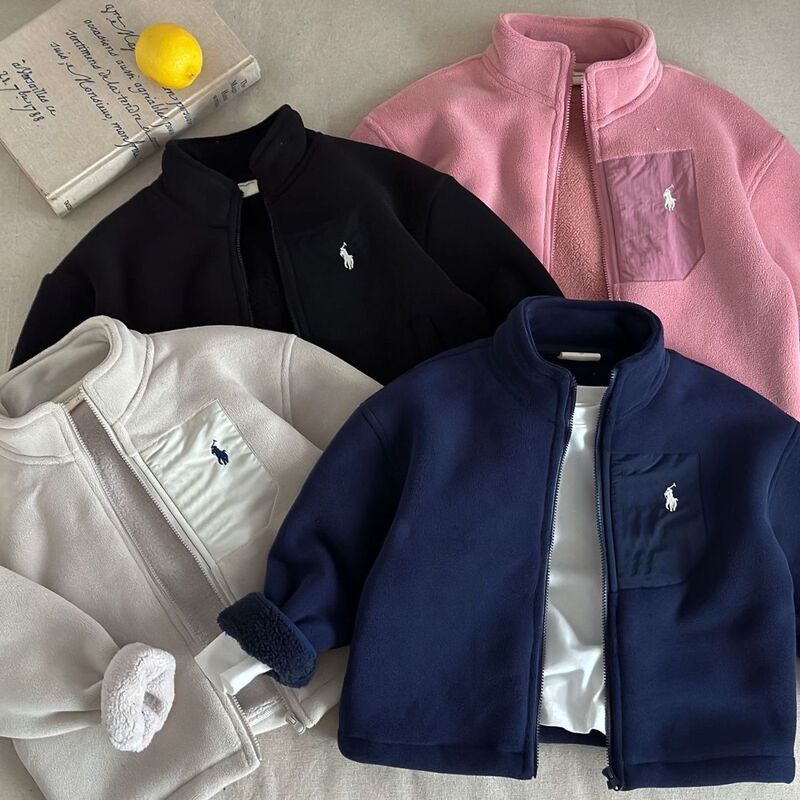 New Kidsren's Polar Fleece Jacket 2025 Autumn and Winter Style Stand-Up Collar Jacket for Boys and Girls, Baby Fleece-Lined Versatile Top