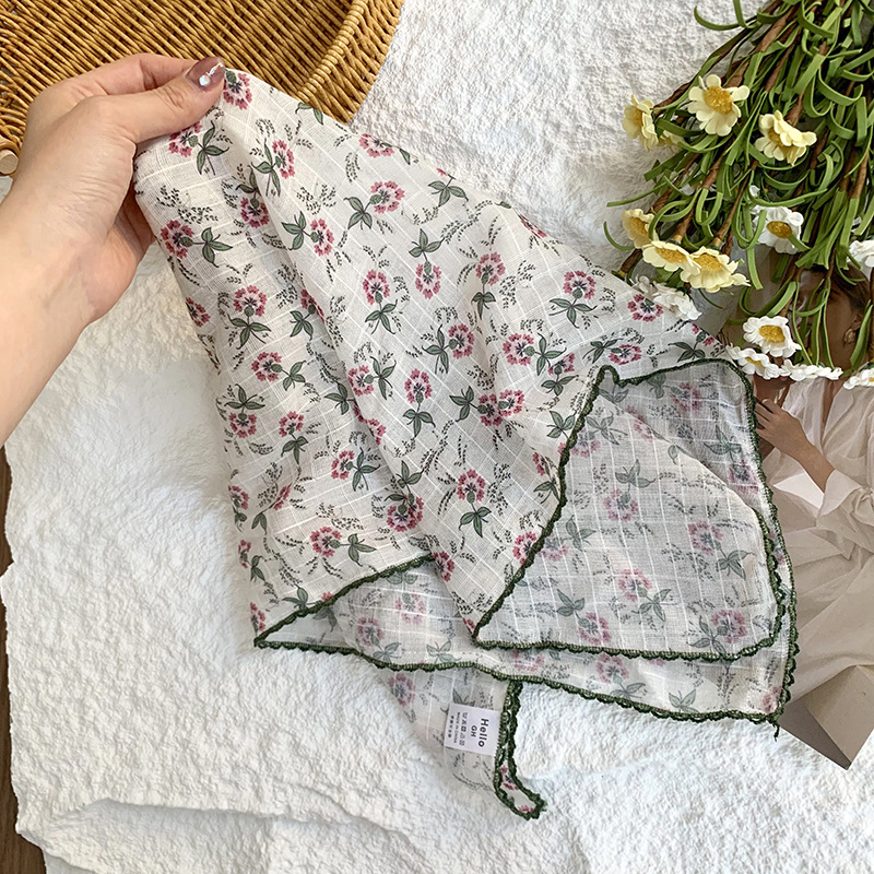 Bufanda de seda, bufanda cuadrada pequeña, protección para el cuello, bufanda pequeña, bolsa de flores de verano, pañuelo en la cabeza, cinturón de recurrencia pastoral, bolsa de cabello atada, bufanda de seda