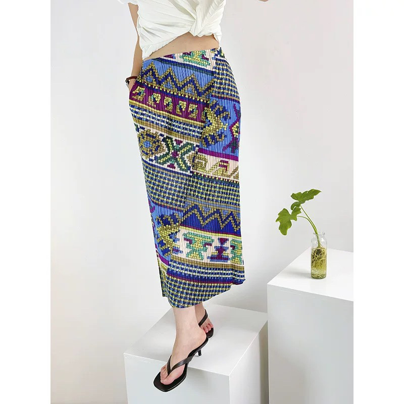 Pleated-Printed Skirt Slimming Straight-Leg Elegant Versatile A-Line Skirt with Side Slits High-Waisted Skirt 25018-66 Pleated-Printed Skirt Slimming Straight-Leg Elegant Versatile A-Line Skirt with Side Slits High-Waisted Skirt 25018-66