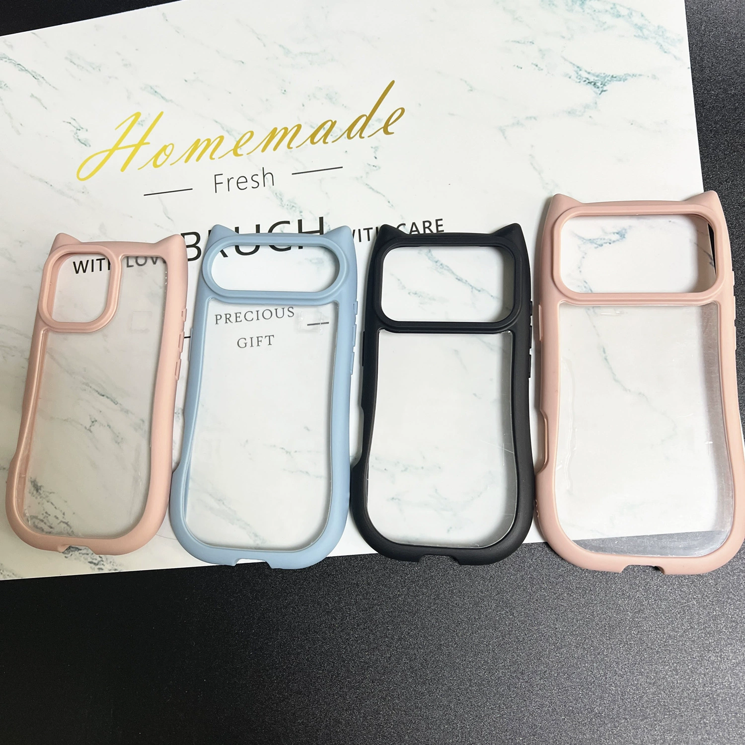 Чехол для телефона (iPhone) 17 Pro Max — ушки кота, мягкая матовая TPU-подобная обложка, черный/розовый/синий