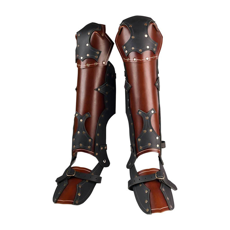 Foreign Trade Medieval Warrior Leggings Viking Era Pu Leather Retro Rivet Shoe Covers Cosplay Performance Props