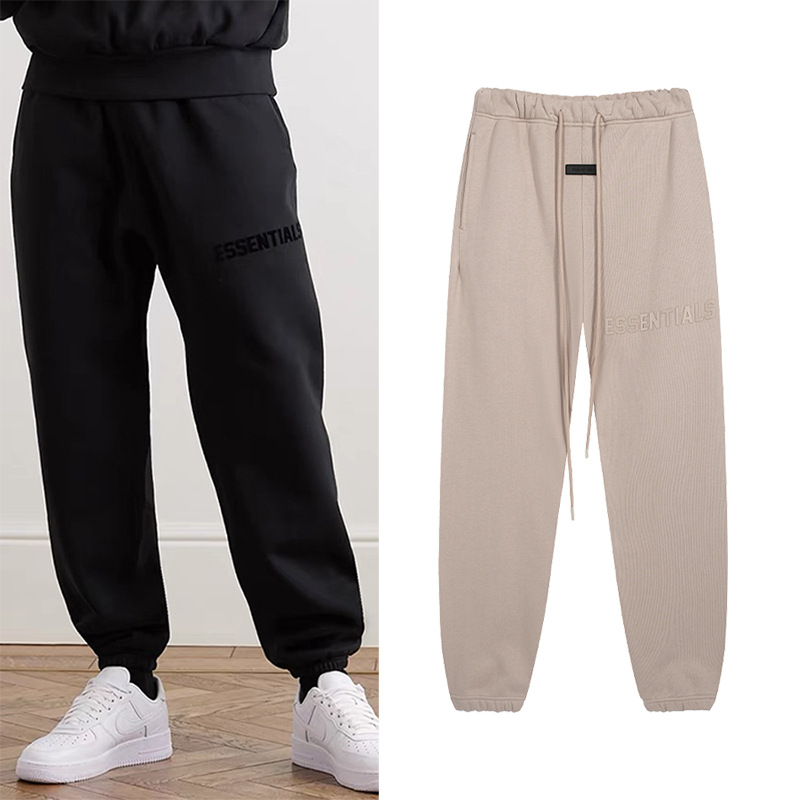Alta versión ESSENTIALS FOG marca nueva serie carta de impresión forrada de lana de los hombres deportes pantalones casuales con cordón