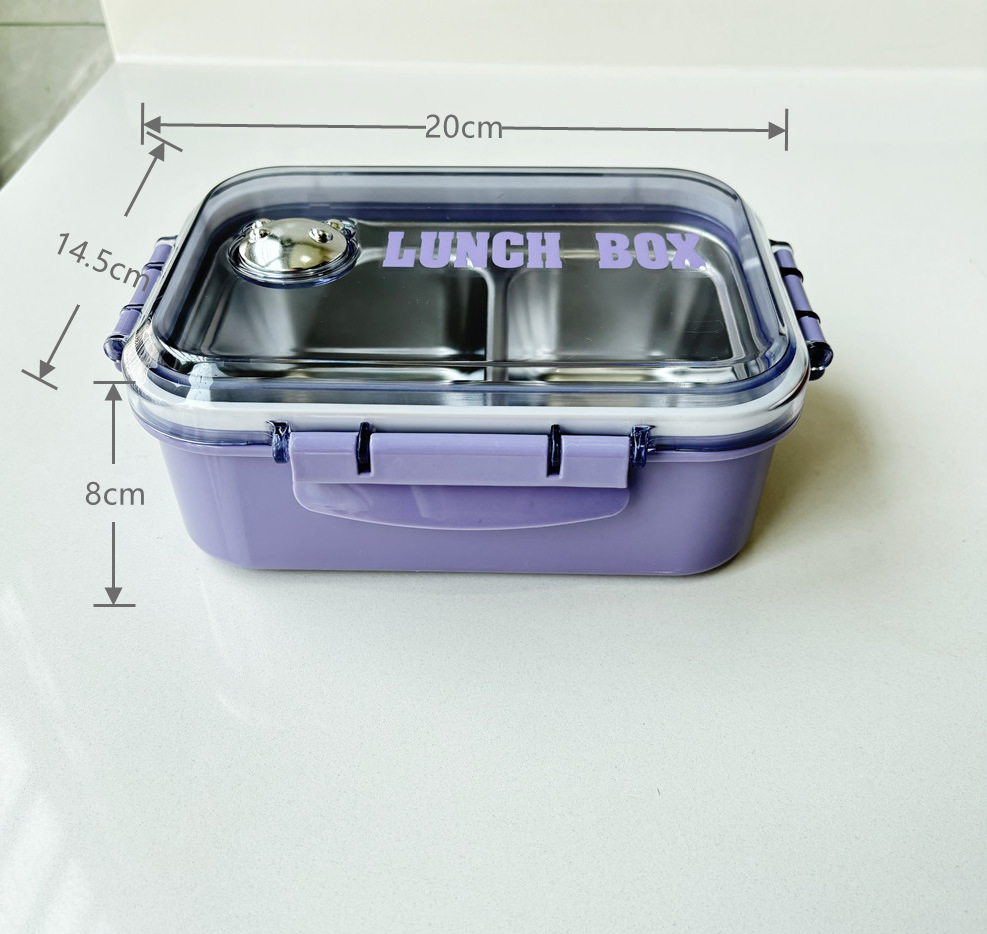Leichte, luxuriöse Lunchbox aus Edelstahl 304 mit zwei Fächern, isolierte Lunchbox für Studenten und Büroangestellte in Lebensmittelqualität_voghion.com