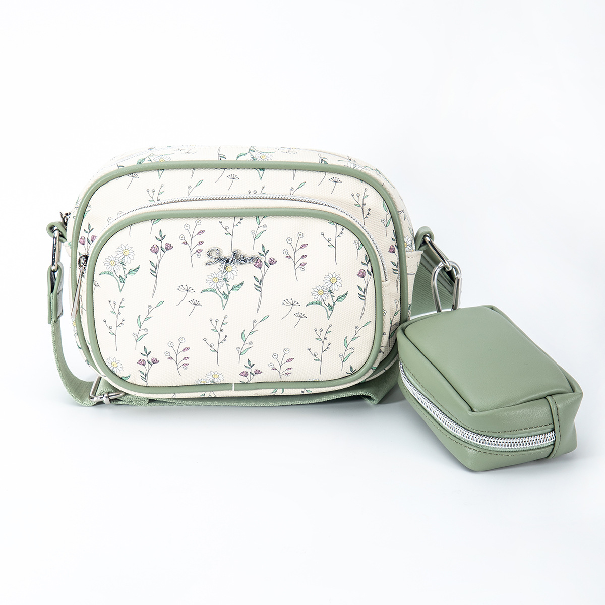 Bolso bandolera para teléfono móvil Flower Girl bolso cuadrado pequeño con letras de doble capa personalizado Bolso de hombro de maquillaje de cercanías de gran capacidad multifuncional