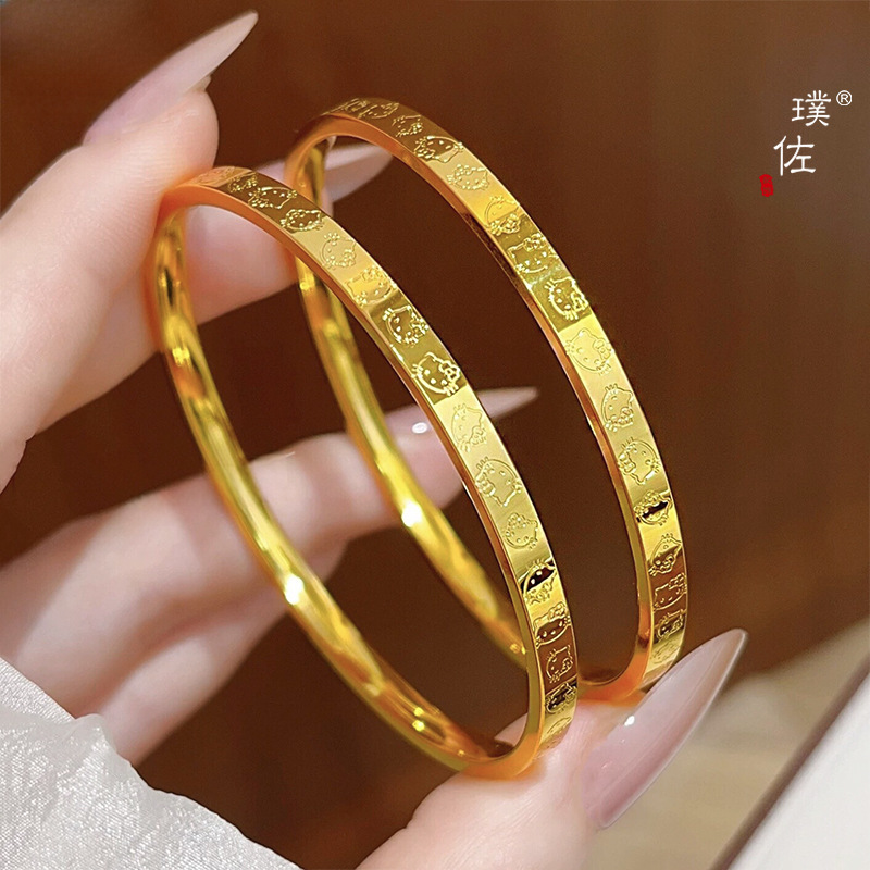 24K Bright Gold Brushed Hello Kitty Bracelet for Women, Cute and Sweet Cartoon Style, Versatile for Layering 24K Bright Gold Brushed Hello Kitty Bracelet for Women, Cute and Sweet Cartoon Style, Versatile for Layering