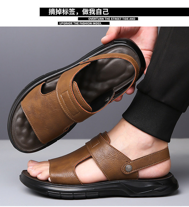 Dép sandal nam đế dày đúc phun, đế mềm chống trượt, hở ngón khoét lỗ thoáng khí đi biển — Màu nâu, màu xám, màu đen chi tiết 18