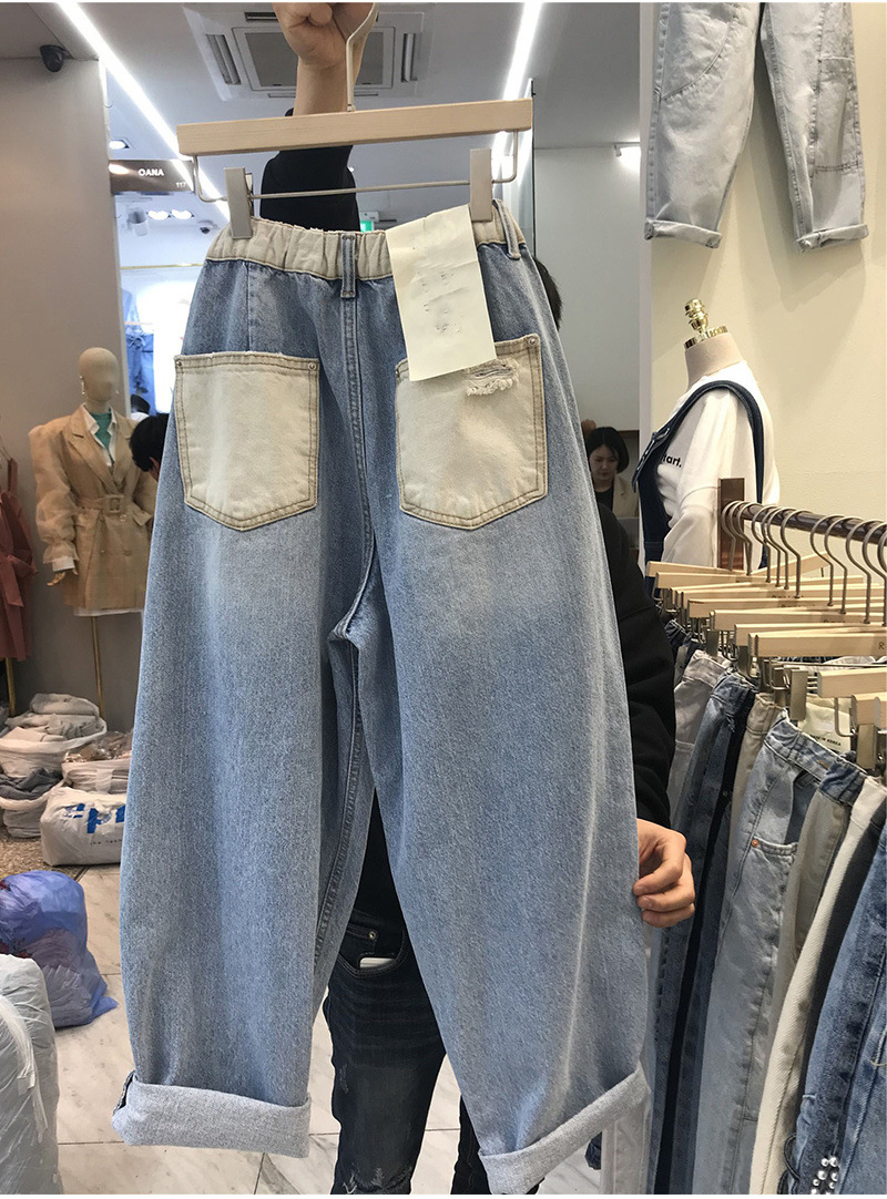 Dam jeans harem hög midja lös passform morotsbyxor i denim_voghion.com
