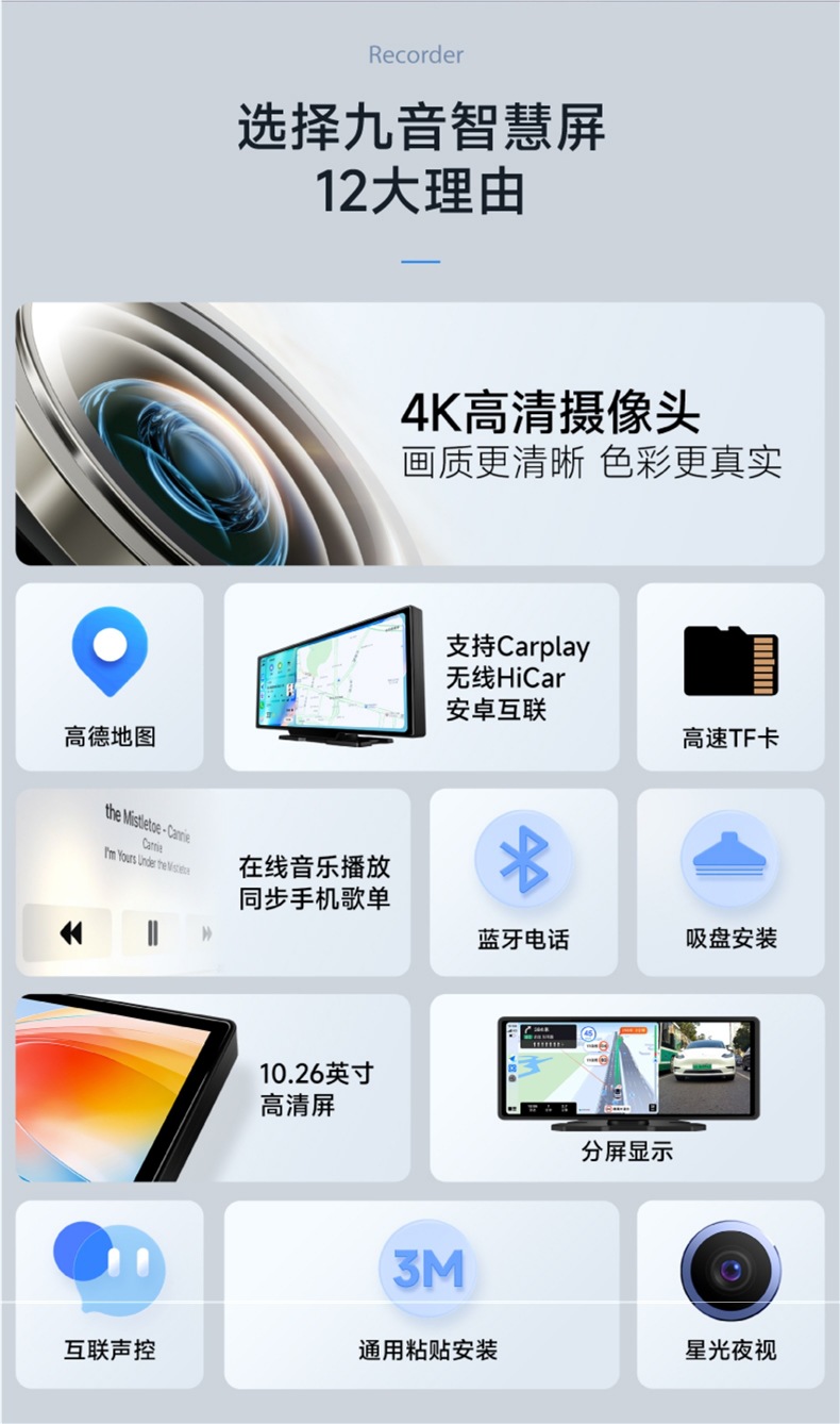 Jiuyin Carplay Portable Screen, In-Car Smart Screen, Interconnected Central Control Screen, Navigation Device, Dashboard, Driving Recorder