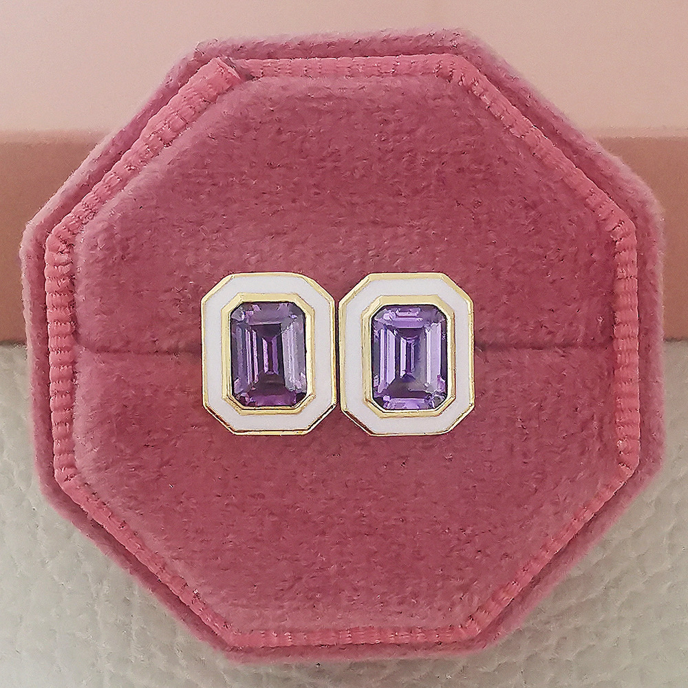 Fashion Square Copper Inlay Zircon Ear Studs 1 Pair