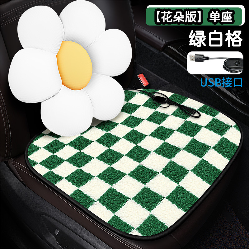 卸売り棋盤格加熱クッション自動車クッションクロスボーダー漫画花羊小毛内装用品冬シングルクッション|undefined