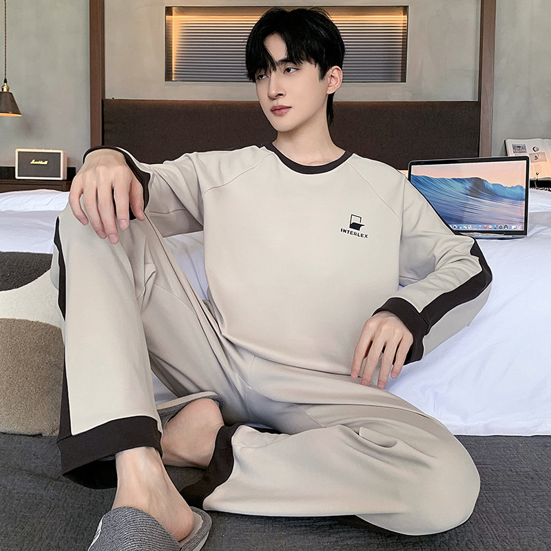 Pijama masculino primavera y otoño algodón de manga larga juvenil otoño y invierno se puede usar con ropa casera grande y suelta