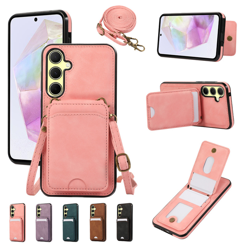 Suitable for Samsung S24Ultra upper and lower card holder crossbody phone case Galaxy A55 card back shell