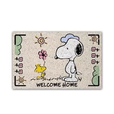 for Entrance and Doorway, Avtomobil döşəmə paspasları - snoopy-with-little-flowers-4060cm-square-wire-circle
