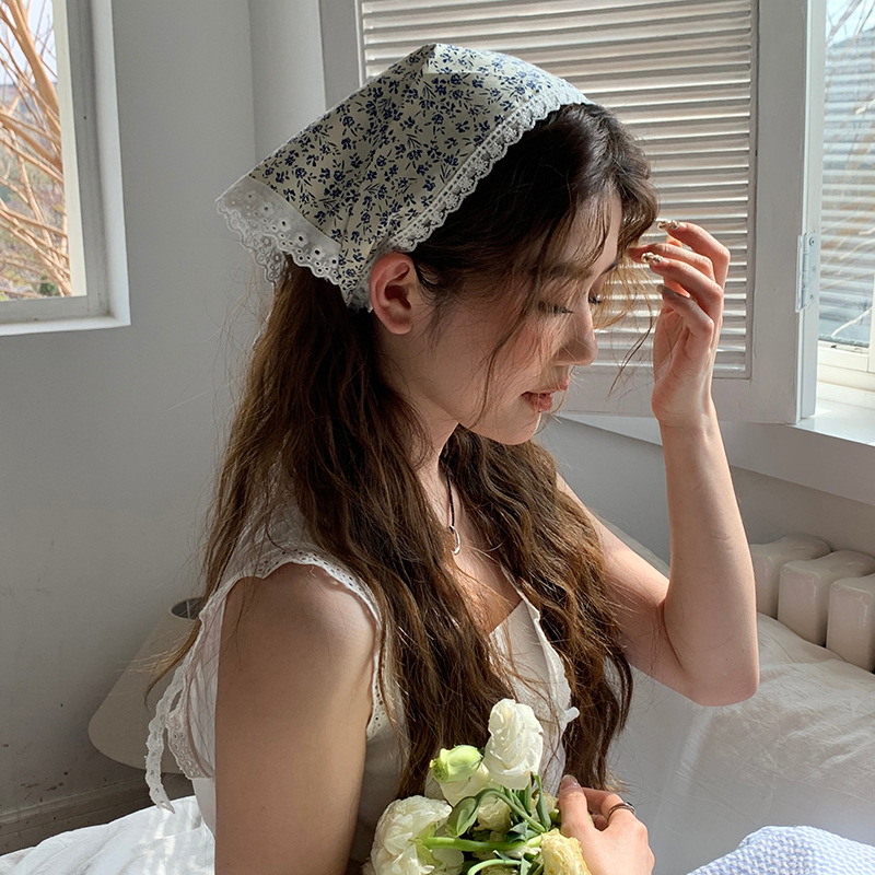 Pañuelo de seda de confinamiento de encaje de diadema francés de alta gama ins pañuelo de playa de fotografía de viaje de verano de alta gama