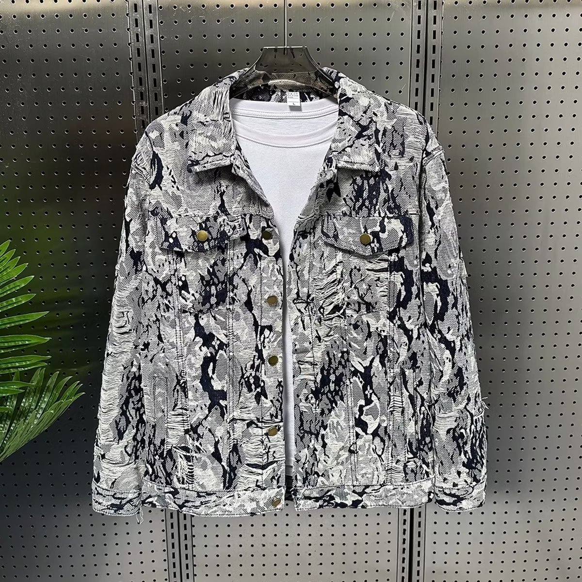 Veste en denim jacquard unisexe tendance pour homme et femme – Style vintage et urbain – Bleu clair (tailles M à 3XL)_voghion.com