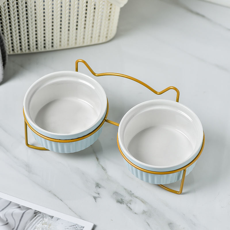 Cerámica doble cuenco cuello para perro y gato cuenco para mascotas cuenco para perros cuenco para perros cuenco para gatos cuenco alimentador para mascotas