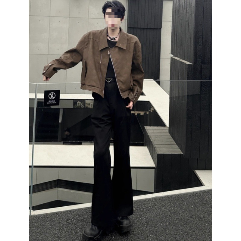 boy European And American Niche Design Short Men, Trendy Brand With High-end Feel, Cool Turn-down Collar Motorcycle Jacket_voghion.com