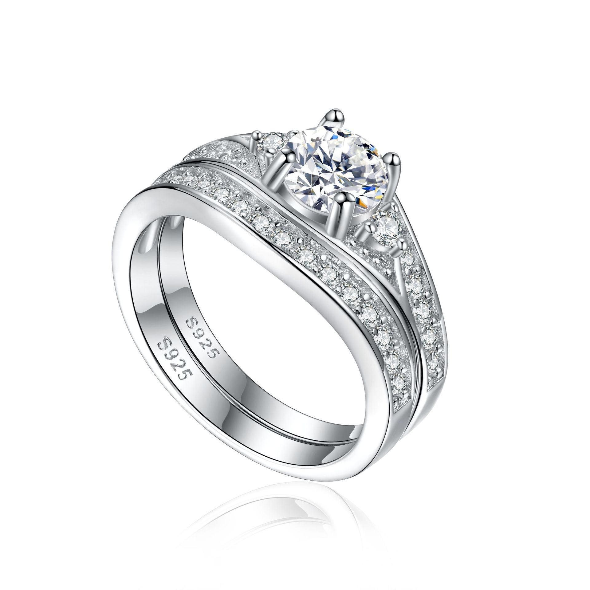 Cross-Border Jewelry S925 Sterling Silver Ring Women's Niche Stacking Set Ring Zircon Ring European and American Fashion Ring