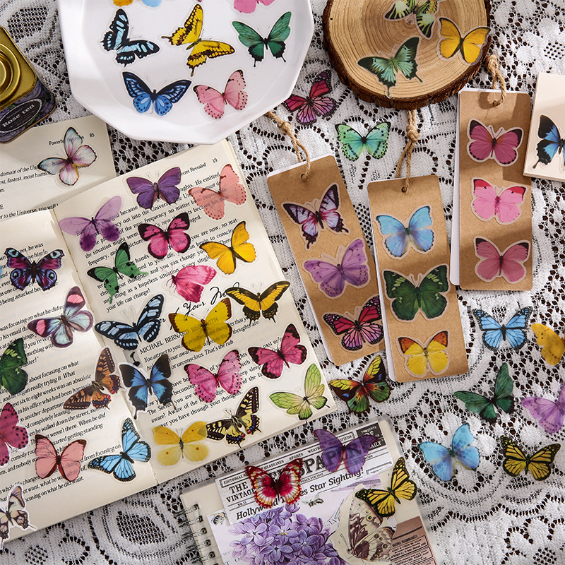 Japonés lindo dibujos animados retro mariposa pegatinas ins chica diario material decorativo patrón DIY pequeñas pegatinas