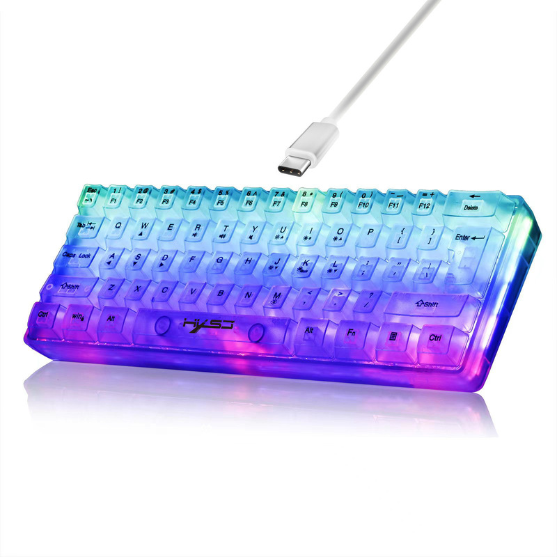 New V700 61 key wired membrane keyboard fully transparent gaming keyboard RGB backlit mechanical feel gaming keyboard