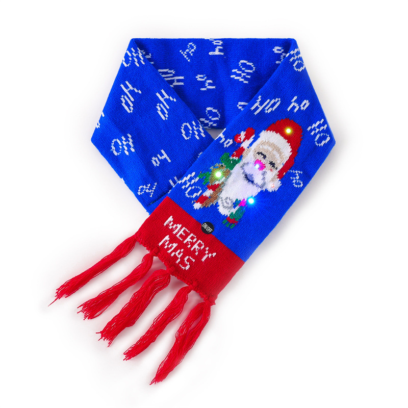 Bufanda de Navidad de punto europeo y americano transfronterizo con bufanda de punto de luz LED babero de color universal para niños y adultos