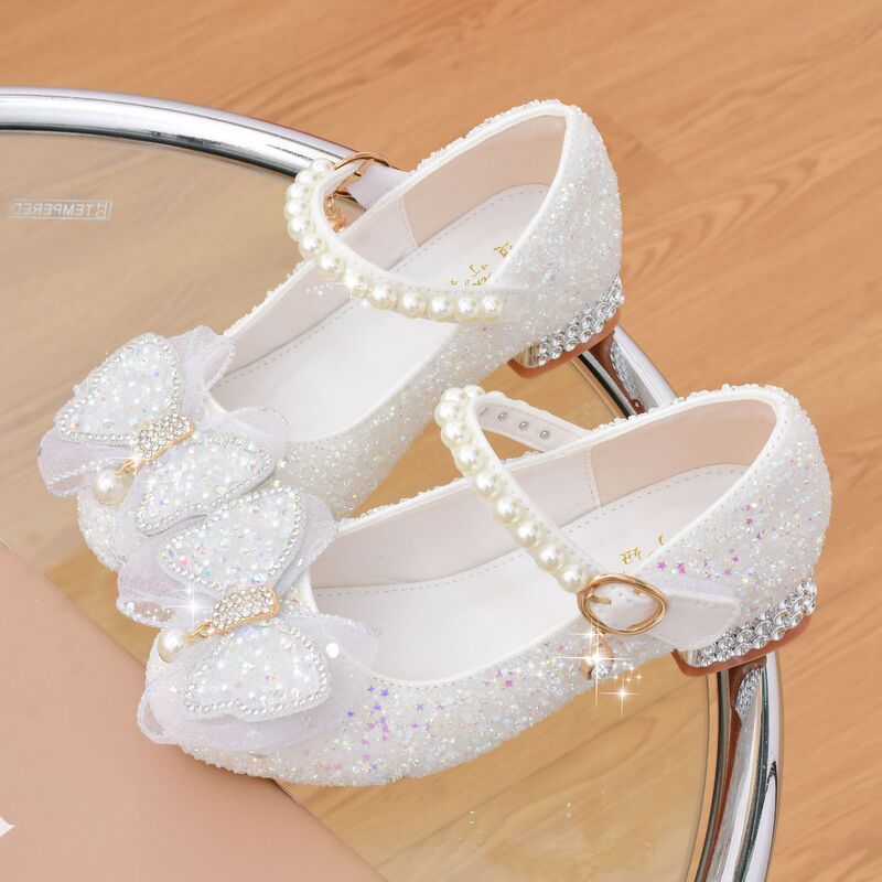 Girls' High-Heeled Shoes 2026 New Model Children's Single Shoes for Older Kids Princess Shoes Performance Leather Shoes Soft-Soled Crystal Shoes