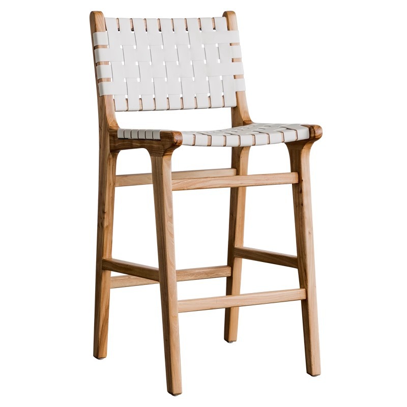 silla de bar de pies altos silla trenzada de cuerda de madera sólida silla de bar de cafeteria de alojamiento en casa silla de respaldo de cuero bar asiento de tarjeta