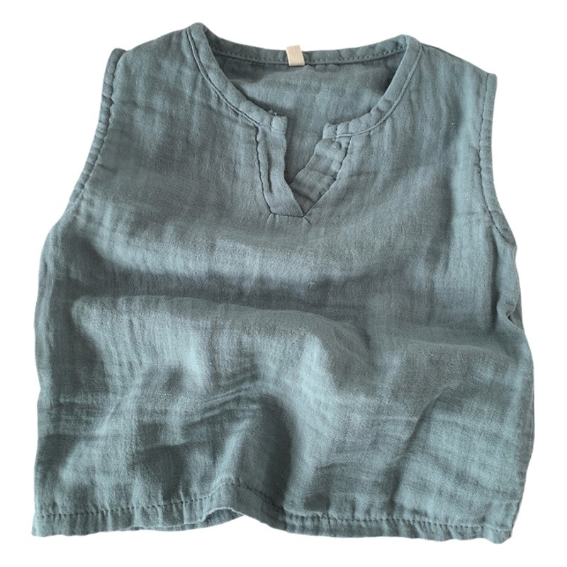 Chaleco de arena de algodón para niños delgado y transpirable sin mangas hombro cortado verano niños bebés niñas chaleco de estilo coreano moda infantil