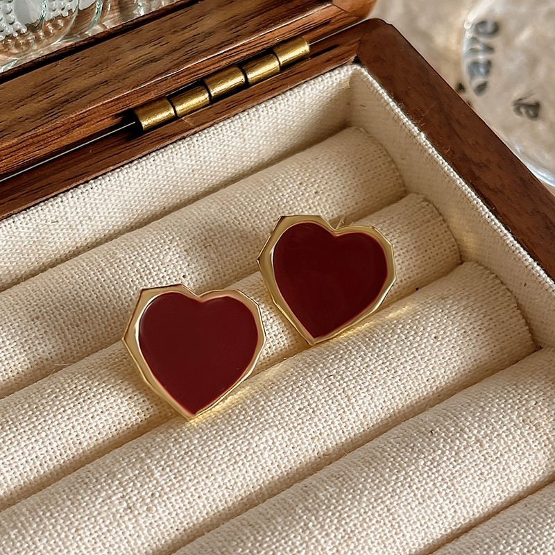 sku26_酒红爱心耳钉-925银针