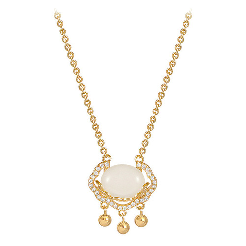 Cat's eye stone safety lock necklace women's ins cold style light luxury Internet celebrity clavicle chain titanium steel necklace