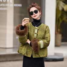 新中式狐狸毛袖口圆领羽绒服女2025冬新款超好看轻时尚外套AH8166